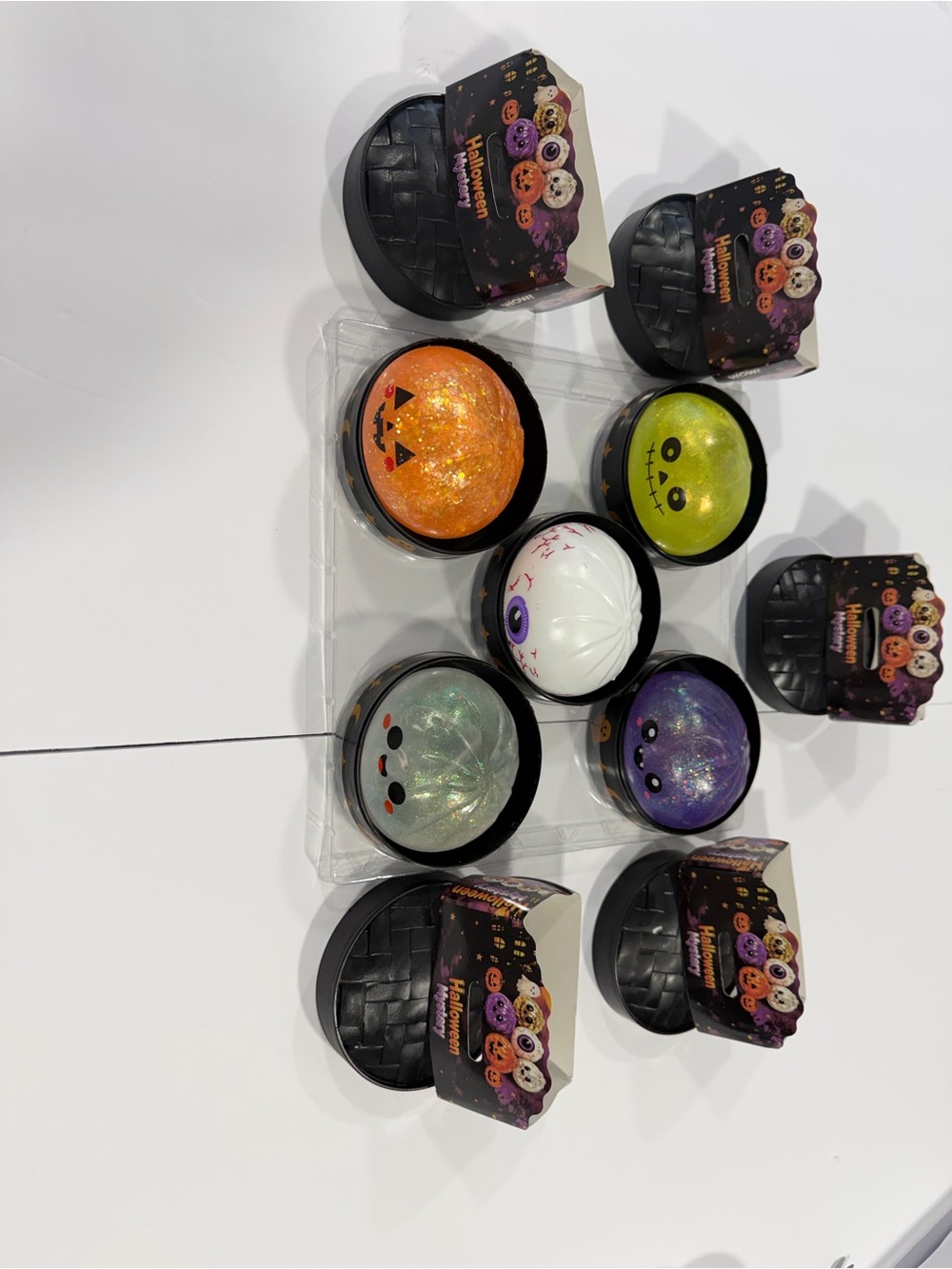 Halloween squishy bun 5 pack- Assorted Orange, Green, White, Purple, Silver